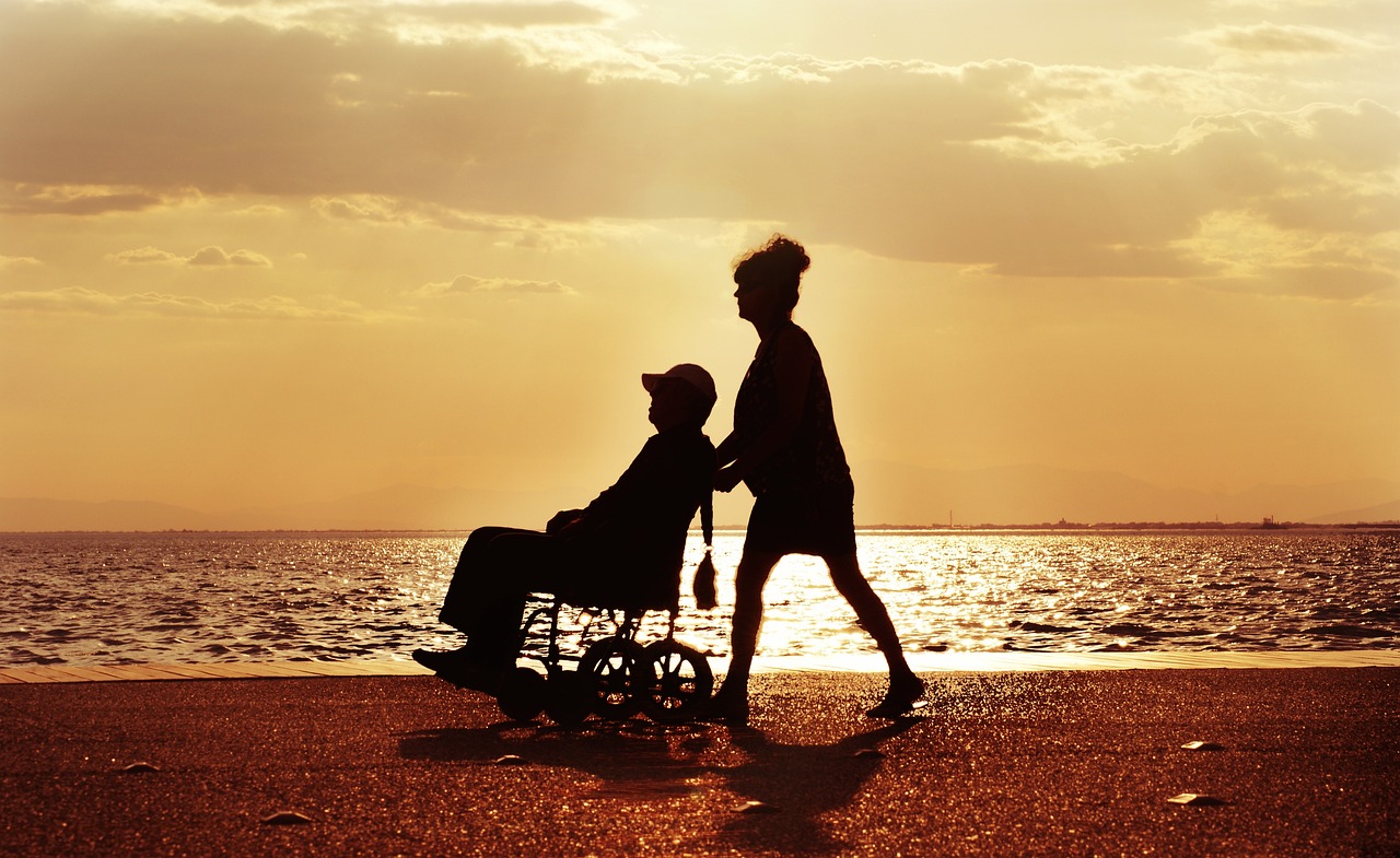 wheelchair, walk, care, disabled, couple, nature, sea, sunset, characters, wheelchair, wheelchair, wheelchair, wheelchair, wheelchair, disabled, disabled